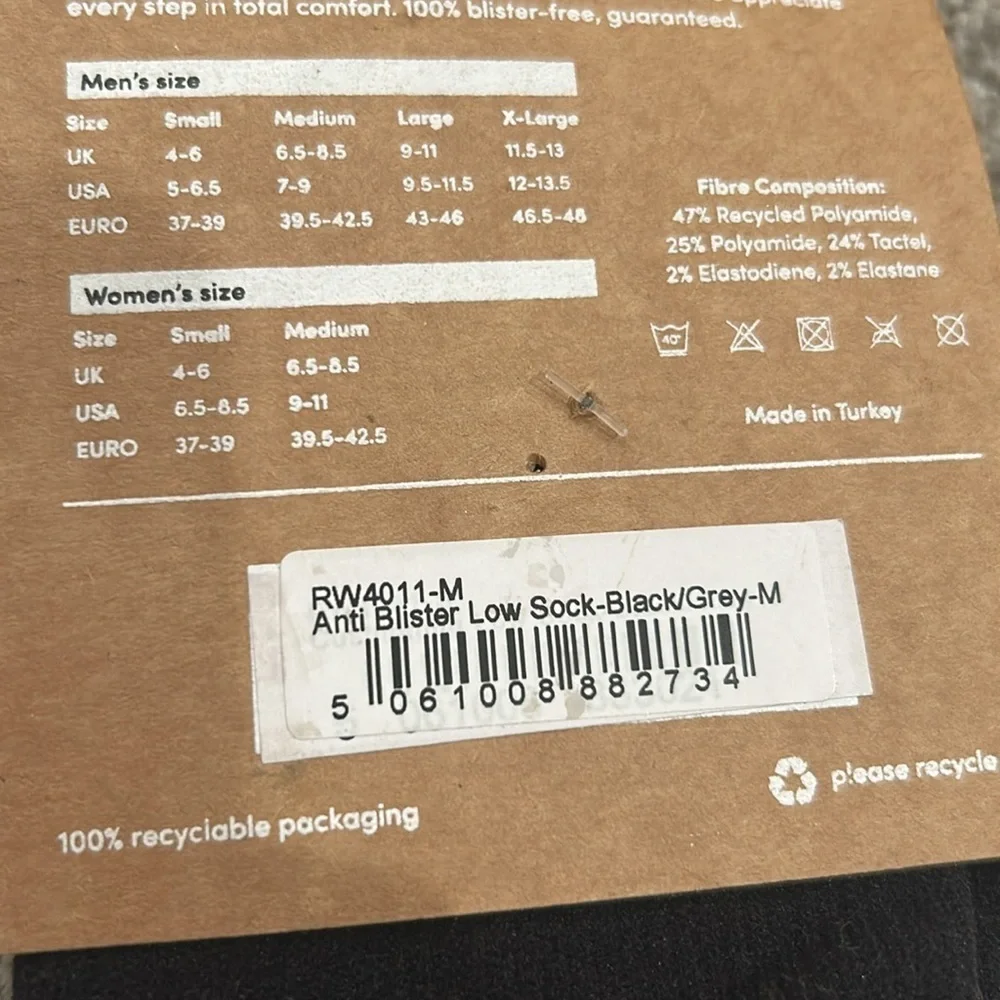 Runderwear Anti Blister Running Sock Low - Black & Grey 2 Pack L